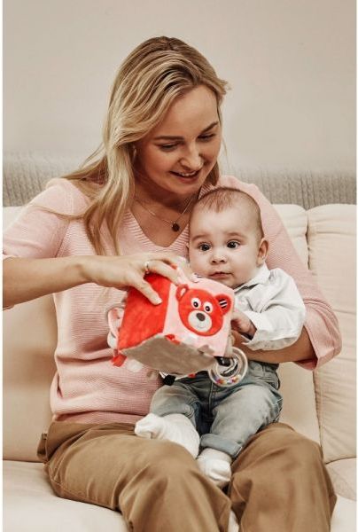 Canpol babies Plyšová edukační kostka Medvídek - korálová - obrázek 3