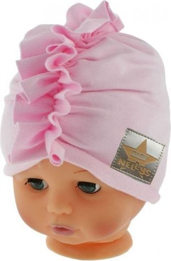 Baby Nellys Jarní/podzimní bavlněná čepice - turban, sv. růžová - 44/48 čepičky obvod - obrázek 3