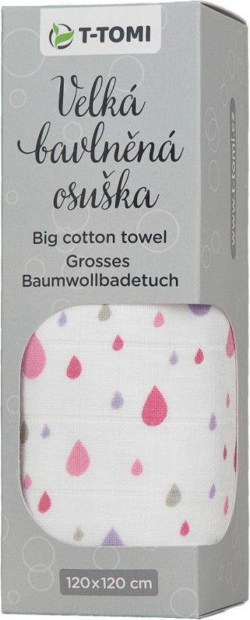 T-TOMI Accessories s.r.o. Velká bavlněná TETRA osuška, pink drops / růžové kapky - obrázek 2