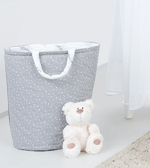 Baby Nellys  Box na hračky - oboustranný,hvězdičky bílé na šedém / šedé víly - obrázek 1