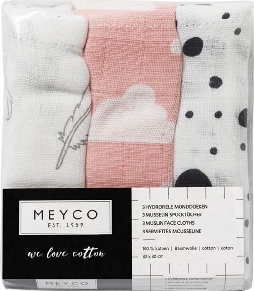 Meyco Pleny 30x30cm růžové (mráček, pírka, puntíky) - obrázek 2