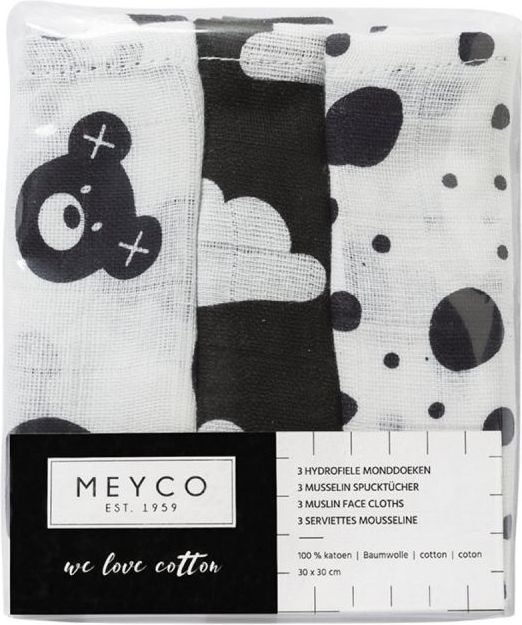Meyco Pleny 30x30cm černo bílé (mráček, medvídek, puntíky) - obrázek 2