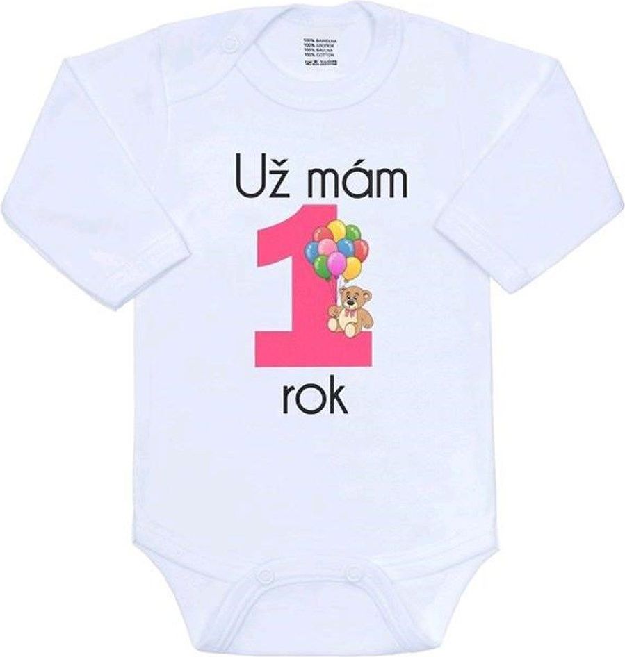 Body s potiskem New Baby Už mám 1 rok růžové - 86 (12-18m) - obrázek 1