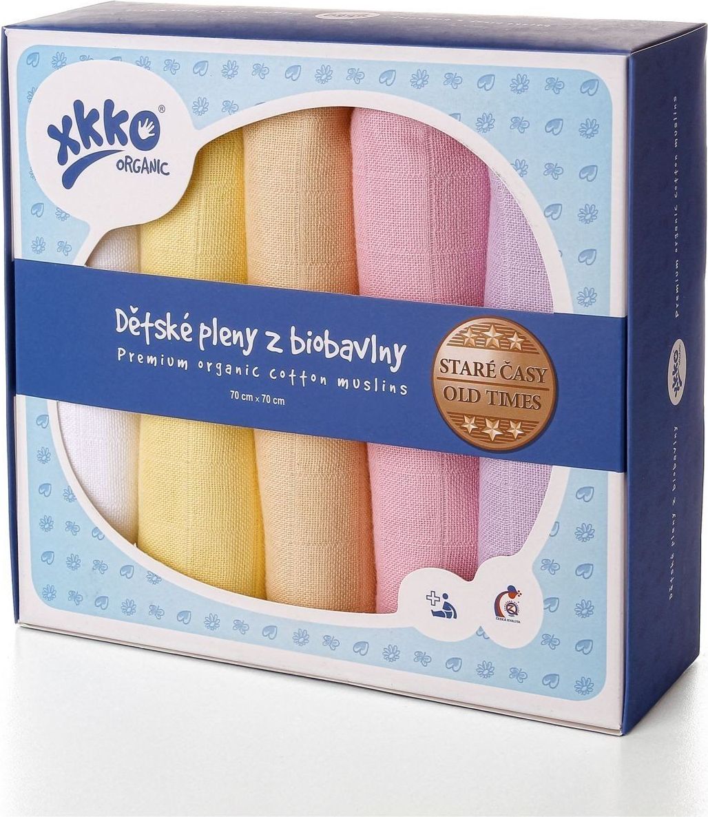 Kikko Dětské pleny z biobavlny XKKO Organic 70x70cm Staré časy Pastels for Girls - obrázek 1