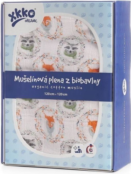 Kikko Biobavlněná plena XKKO Organic 120x120 - Fox&Raccoon - obrázek 1