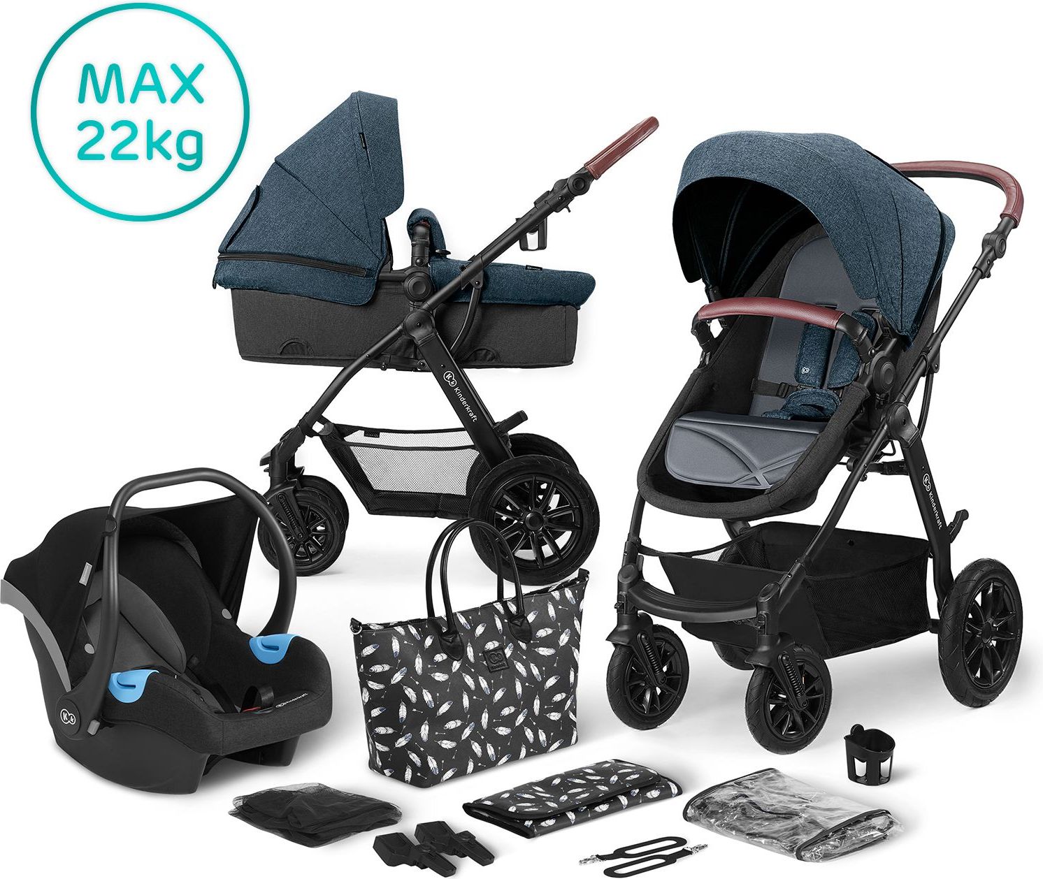 Kindekraft Kočárek kombinovaný 3v1 XMOOV Denim Kinderkraft 2019/2020 - obrázek 1