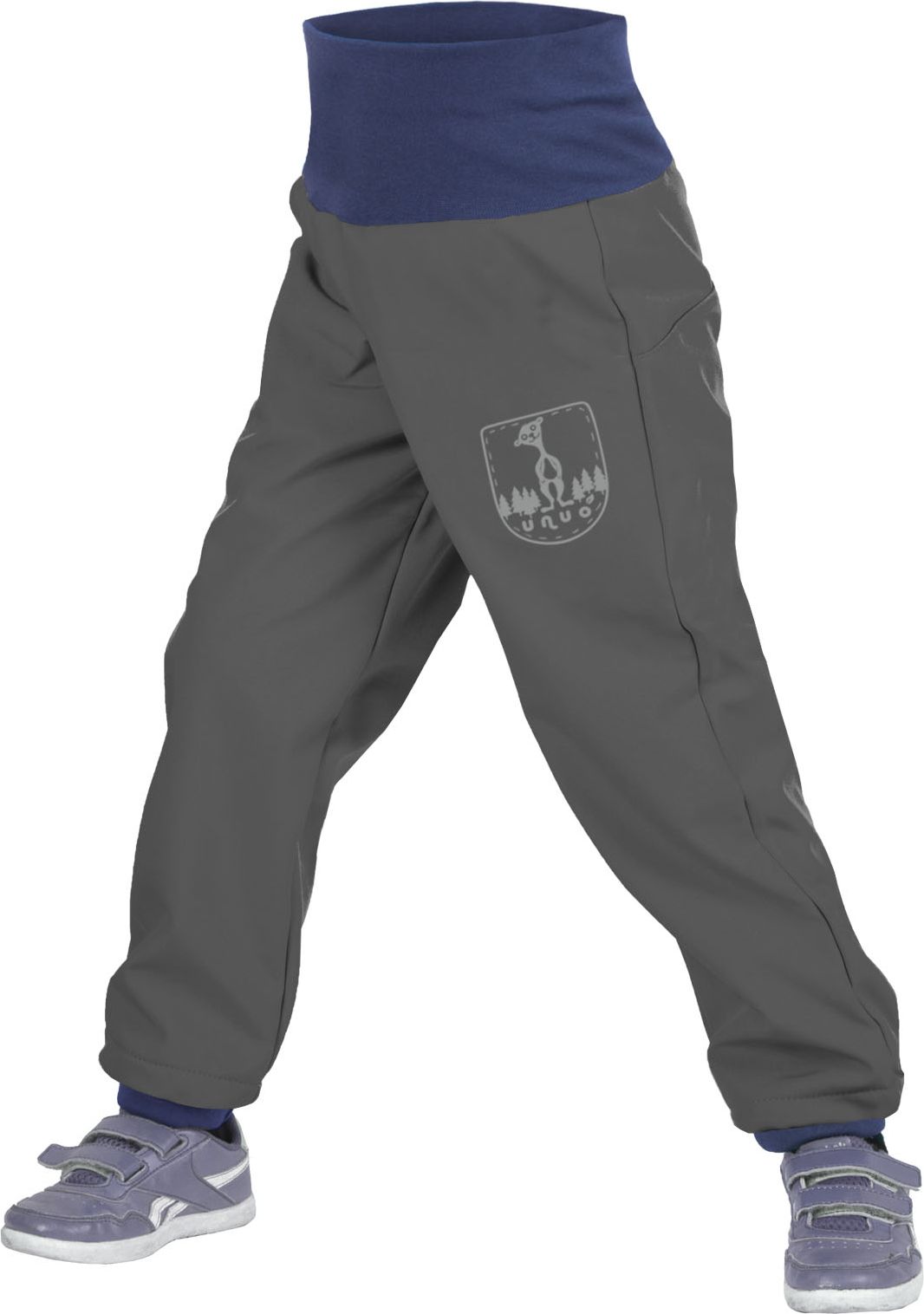 unuo Batolecí softshellové kalhoty s fleecem Tm. šedé + reflexní obrázek Evžen (Softshell toddler trousers with fleece, dark grey) Velikost (Size): 98/104 SLIM - obrázek 1