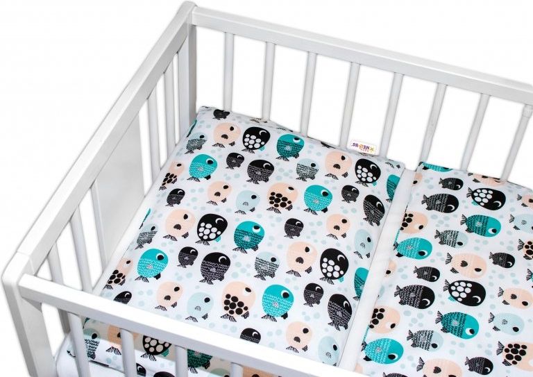 Baby Nellys Baby Nellys 2 - dílné bavlněné povlečení - Rybičky, bílé, 135 x 100 - obrázek 5