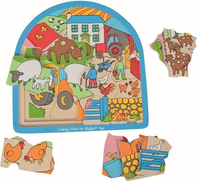 Bigjigs Toys Dřevěné vícevrstvé puzzle Farma - obrázek 1