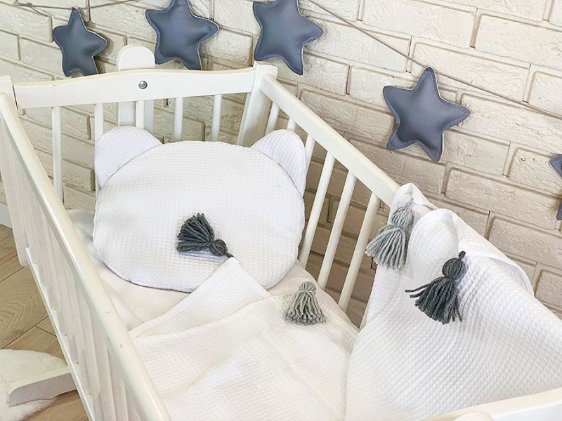 Baby Nellys Dětská vaflová 2 dílná sada Medvídek - bílý