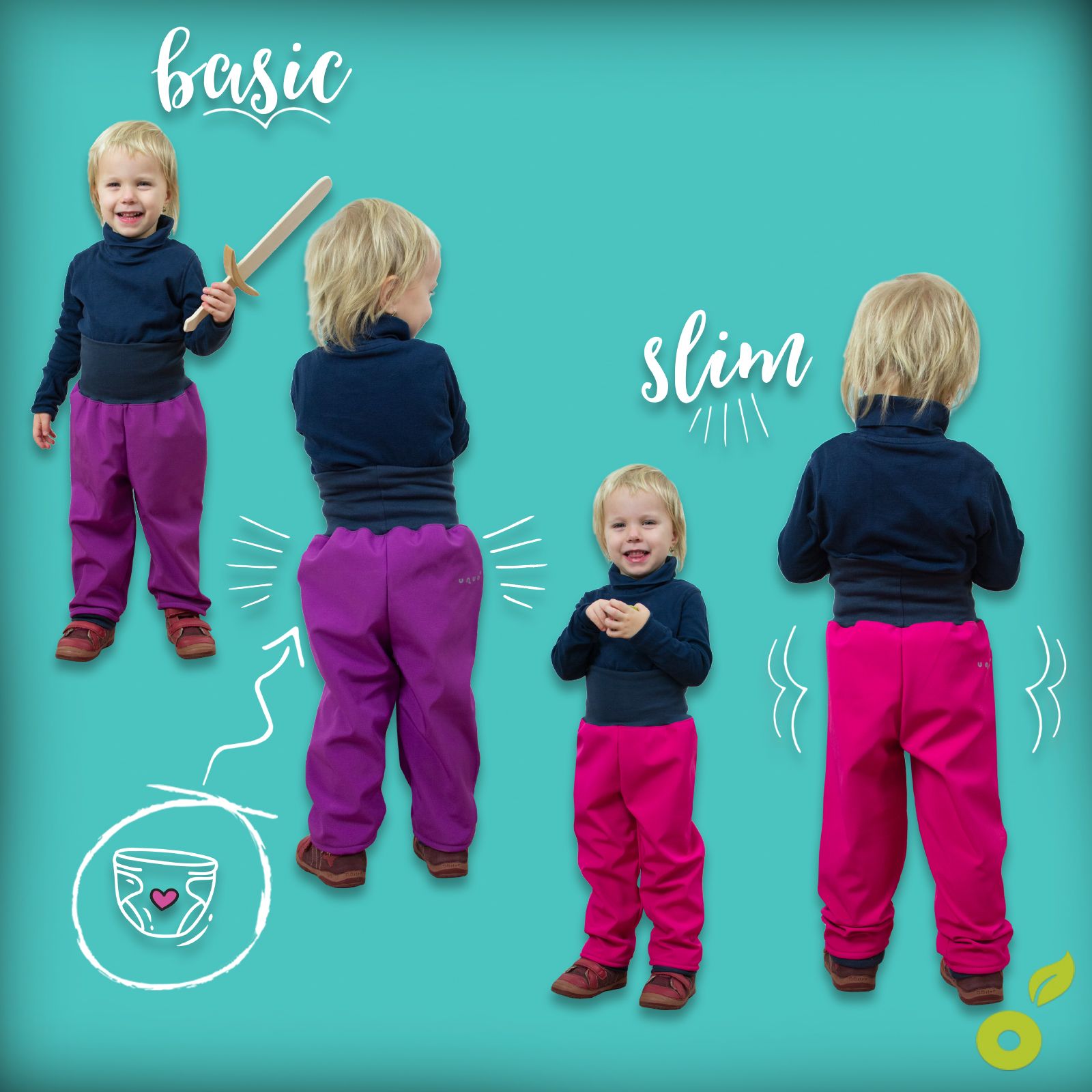 Unuo, Batolecí softshellové kalhoty s fleecem, Ostružinová + reflexní obrázek Evžen (Softshell toodler trousers) Velikost (Size): 98/104 SLIM - obrázek 6
