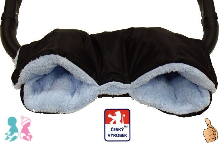 Zimní rukávník na kočárek černý/světle modrý Lama LUX Fantasie - obrázek 1