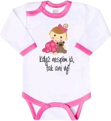 Kojenecké body New Baby s českým nápisem, Když nespím já tak ani vy růžové velikost 56 - obrázek 1