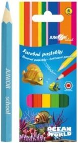 Pastelky barevné dřevo krátké Ocean World šestihranné 6 ks v krabičce 4,5x11x1cm 24ks