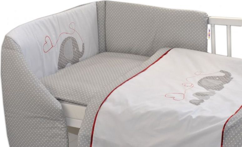 Mantinel s povlečením  Baby Nellys ®- Sloníci se srdíčkem - 135x100 - obrázek 1