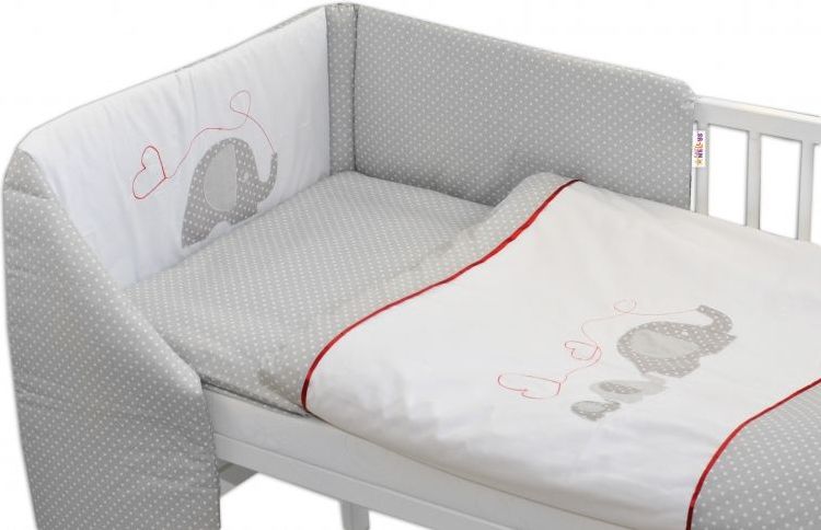 Mantinel s povlečením  Baby Nellys ®- Sloníci se srdíčkem - 135x100 - obrázek 2