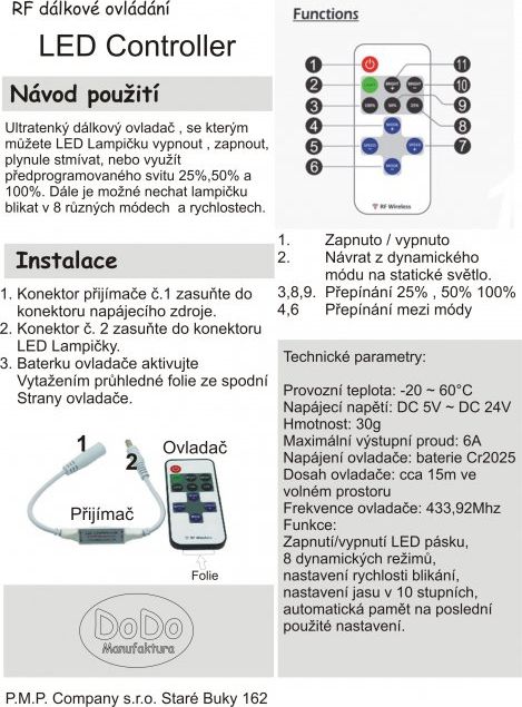 NÁSTĚNNÁ LED LAMPIČKA S DÁLKOVÝM OVLÁDÁNÍM BERUŠKA - obrázek 4