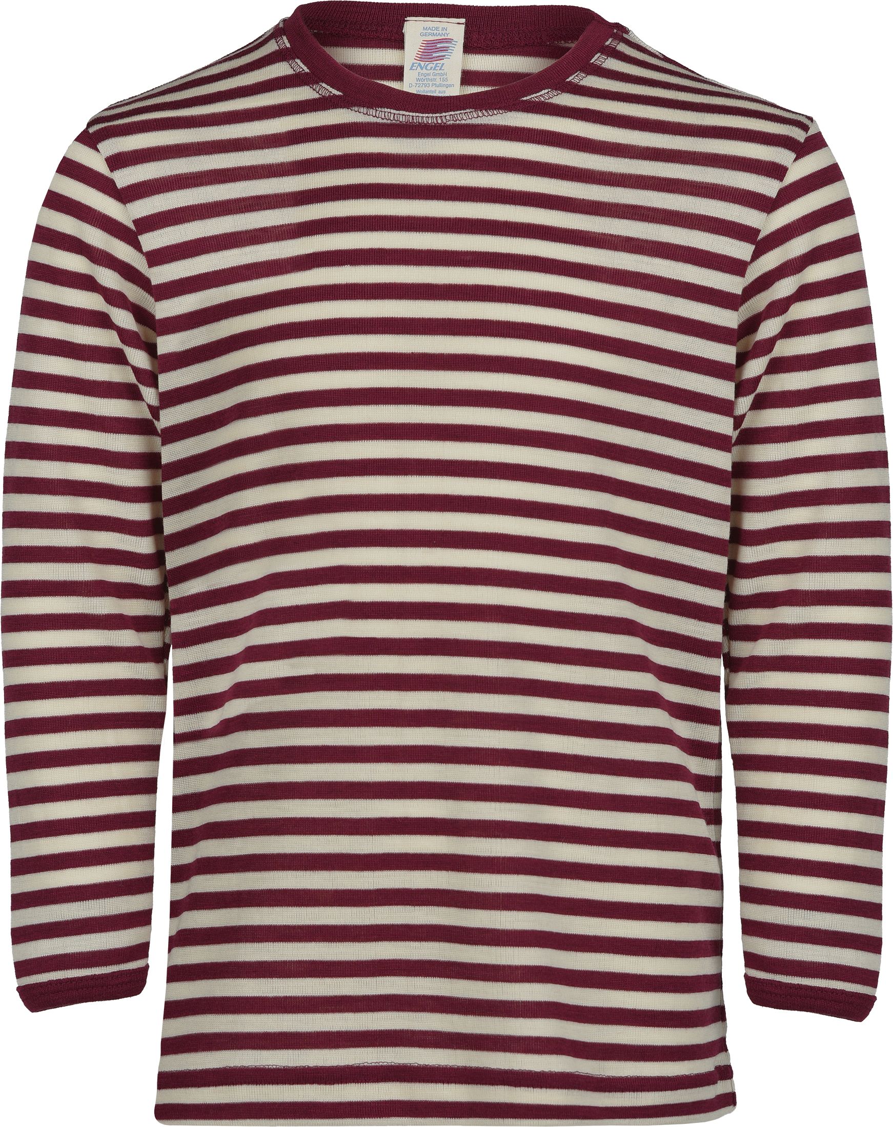 Merino/hedvábí tričko Engel, dl. rukáv - burgundy, proužek