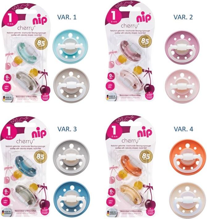 Šidítko kaučuk NIP Cherry Mix Barev 2 ks 6m+ - obrázek 1