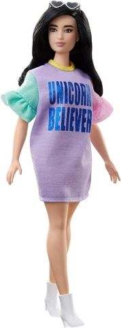 Barbie Modelka 127 - pastelové fialové šaty FXL60 - obrázek 1