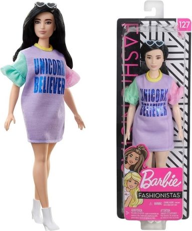 Barbie Modelka 127 - pastelové fialové šaty FXL60 - obrázek 2
