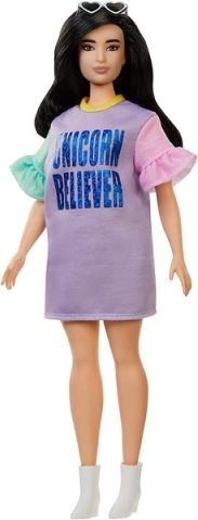 Barbie Modelka 127 - pastelové fialové šaty FXL60 - obrázek 3