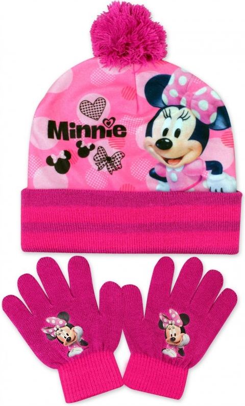Setino · Dívčí zimní čepice + prstové rukavice Minnie Mouse Růžová - obrázek 1