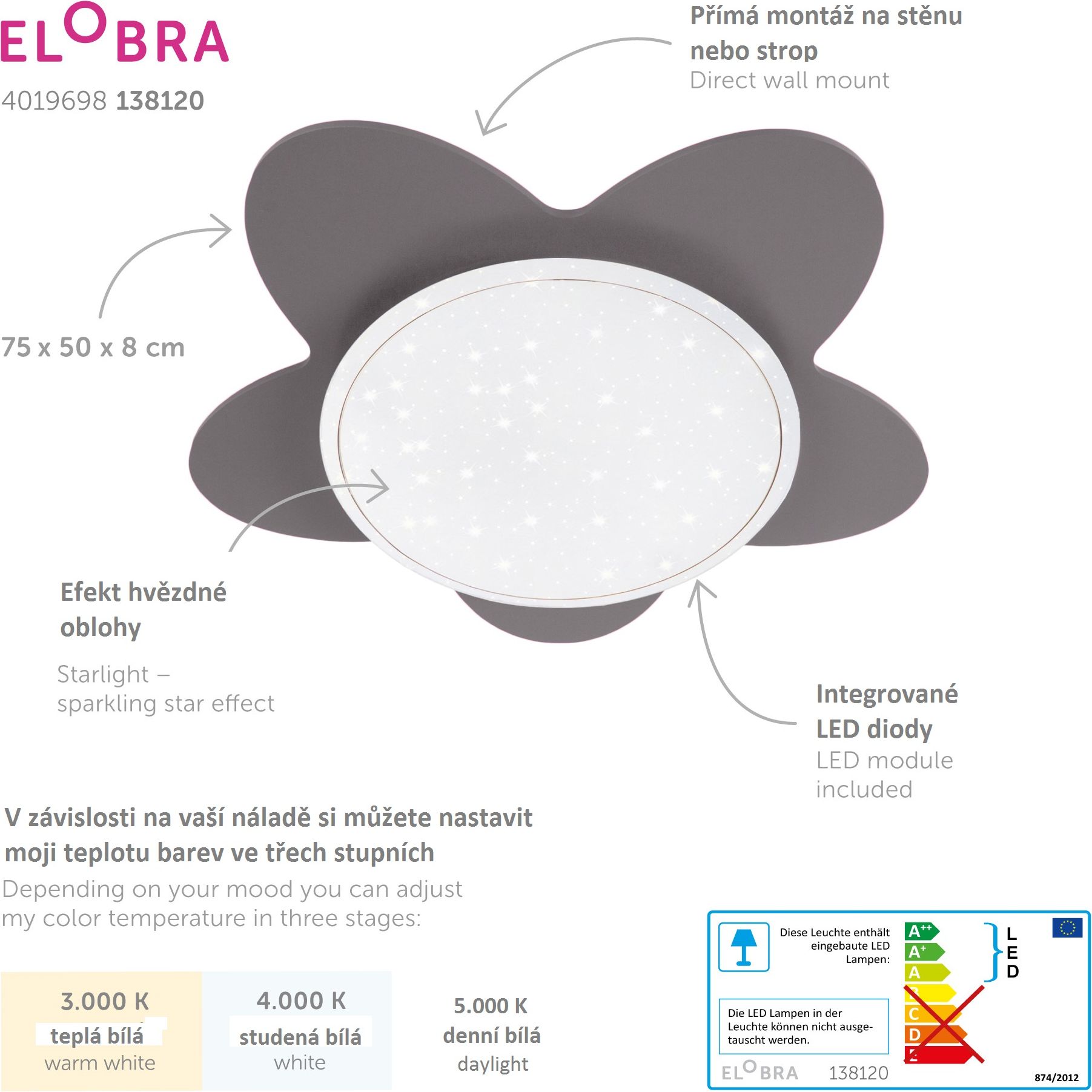 Elobra Blume Starlight Pink dětské stropní svítidlo - obrázek 2