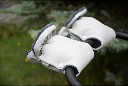 Tesoro rukavice na kočárek eco leather light grey + black - obrázek 2