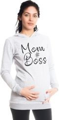 Těhotenská mikina/tričko s kapucí - MOM BOSS světle šedé - BeMaaMaa velikost M (38) - obrázek 1