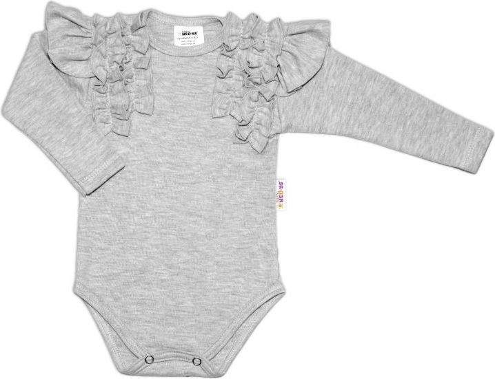 BABY NELLYS  2 dílná sada, body dl.rukáv + suknička s krajkou a volánky, vel. 92, šedá - 92 (18-24m) - obrázek 2