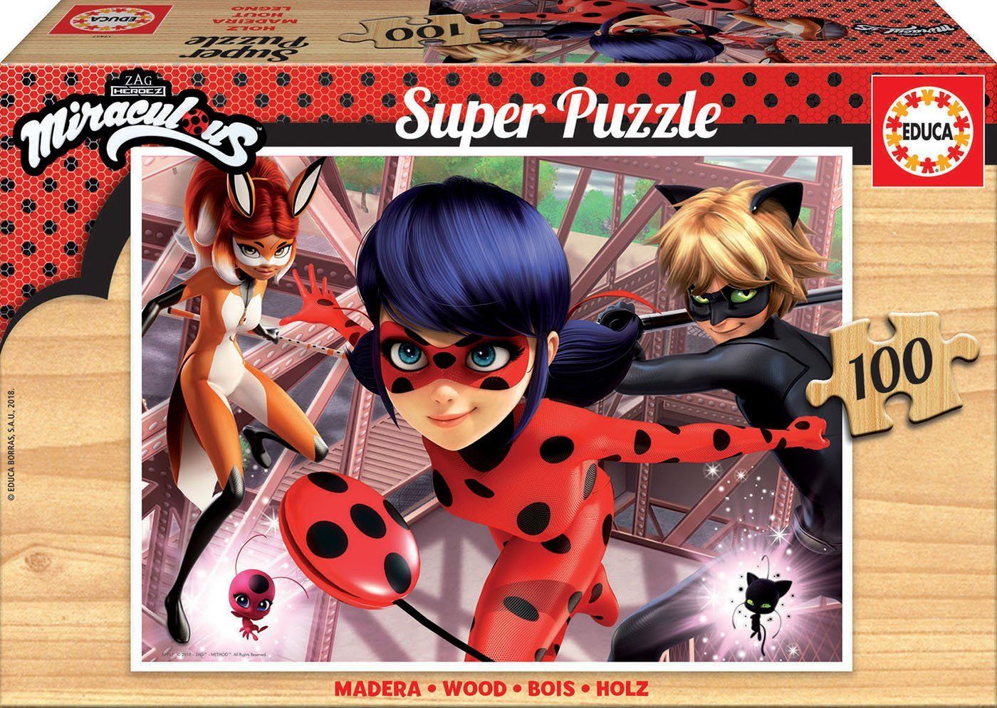EDUCA Dřevěné puzzle Kouzelná Beruška a Černý kocour 100 dílků - obrázek 2