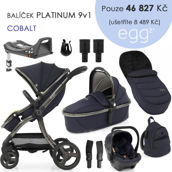 Egg 2 SET PLATINUM 9 v 1 COBALT / Gun metal, kočárek, korba, autosedačka, multiadaptér, batoh, držák nápojů, zvyš.adaptér, báze - obrázek 1