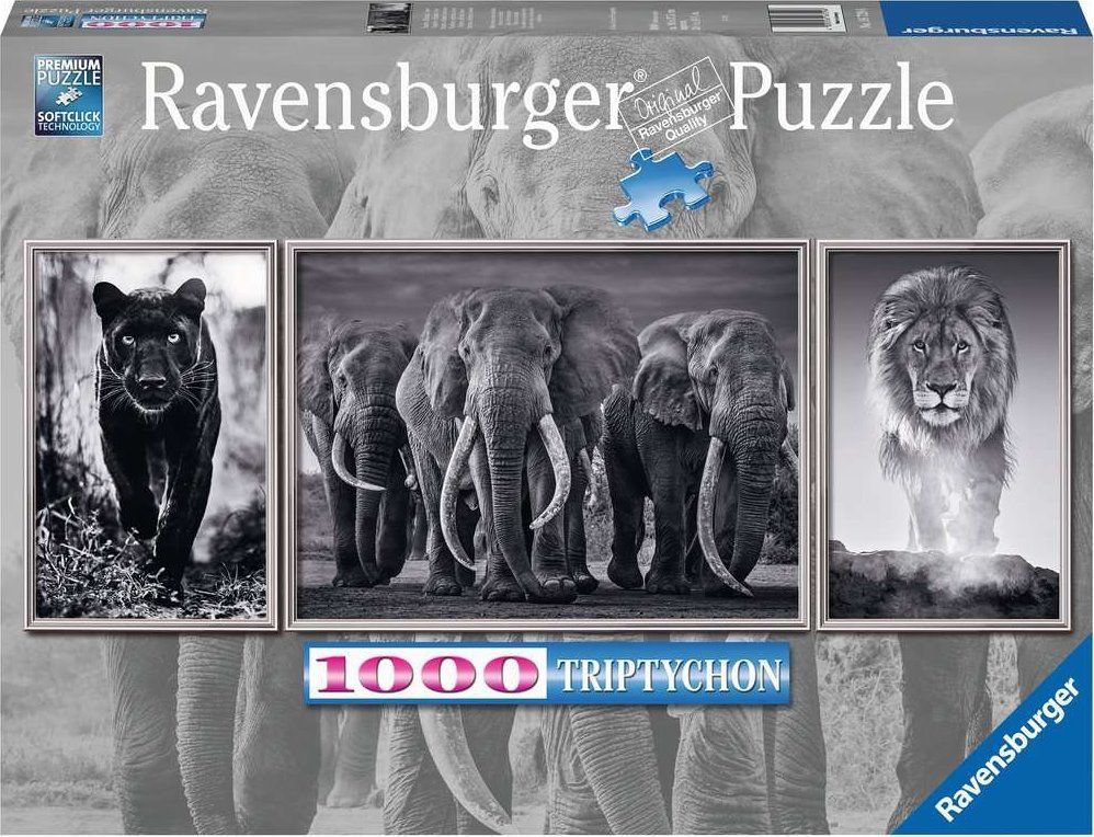 RAVENSBURGER Puzzle Triptych: Panter, sloni, lev 1000 dílků - obrázek 2