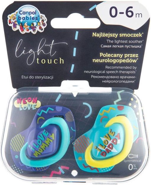 Set symetrických silikonových dudlíků Canpol Neon Love Blue - obrázek 2