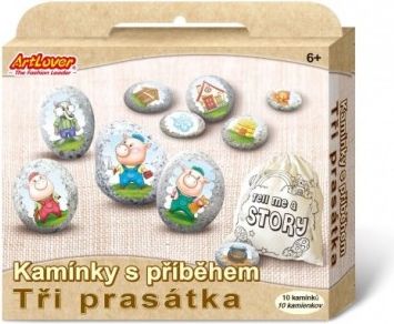 Malování na oblázky/kameny s příběhem Tři prasátka kreativní sada v krabičce 19x16x