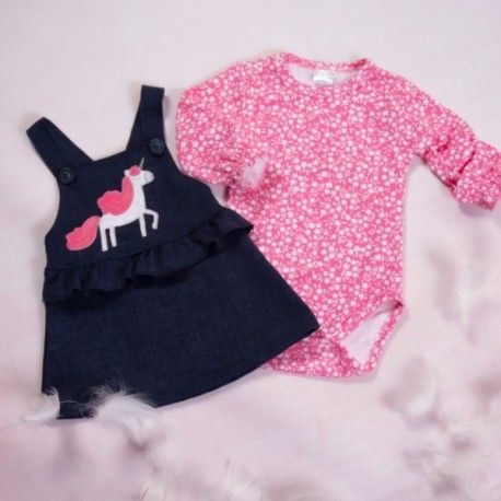 K-Baby Sada/Kojenecké body + sukně s láclem, džínová, Velikost koj. oblečení 80 (9-12m)