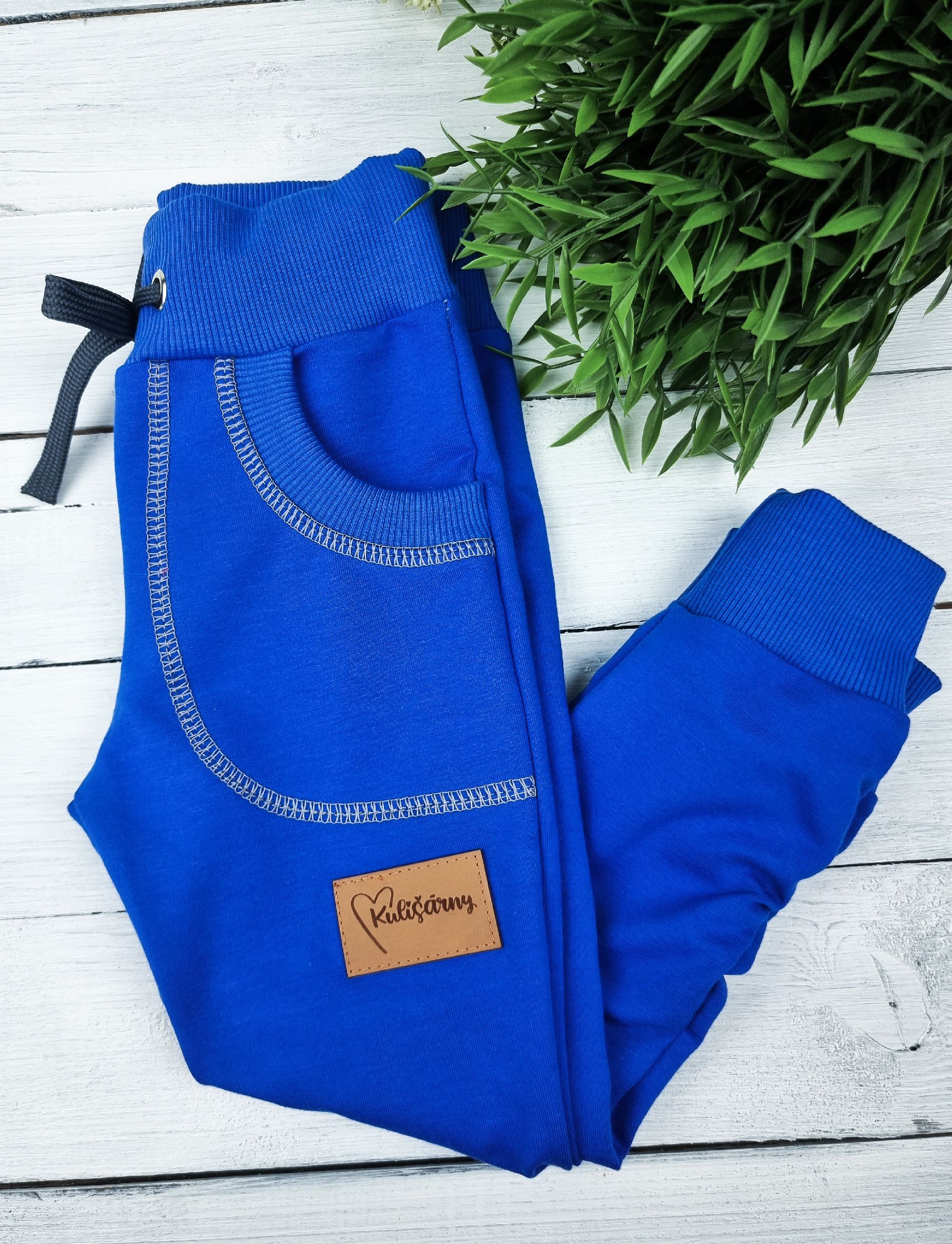 Kulišárny (handmade) Tepláčky ,,BLUE,, řasené VELIKOST: 86-92 - obrázek 1
