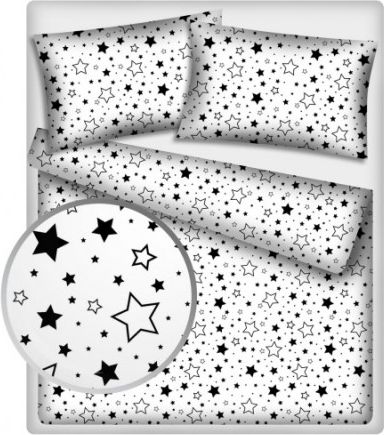 Bavlněné povlečení 140 x 200 - Černé hvězdy a hvězdičky, Velikost povlečení 140x200/70x90cm