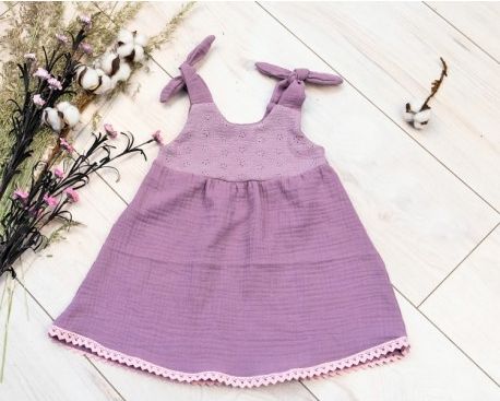 Baby Nellys Letní lehoučké mušelinové šaty Summer - lila, levandule, Velikost koj. oblečení 68-74 (6-9m) - obrázek 1