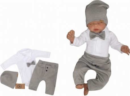 Z&,Z 4-dílná sada Elegant Boy, body, kalhoty, motýlek a čepice, šedá/bílá, Velikost koj. oblečení 56 (1-2m) - obrázek 1