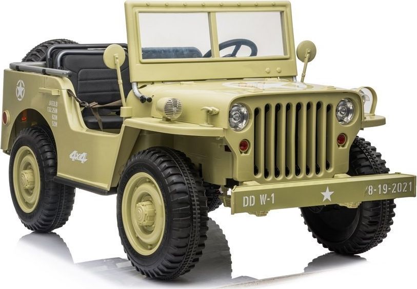 Dětský elektrický vojenský jeep willys 4x4 - béžový - obrázek 1