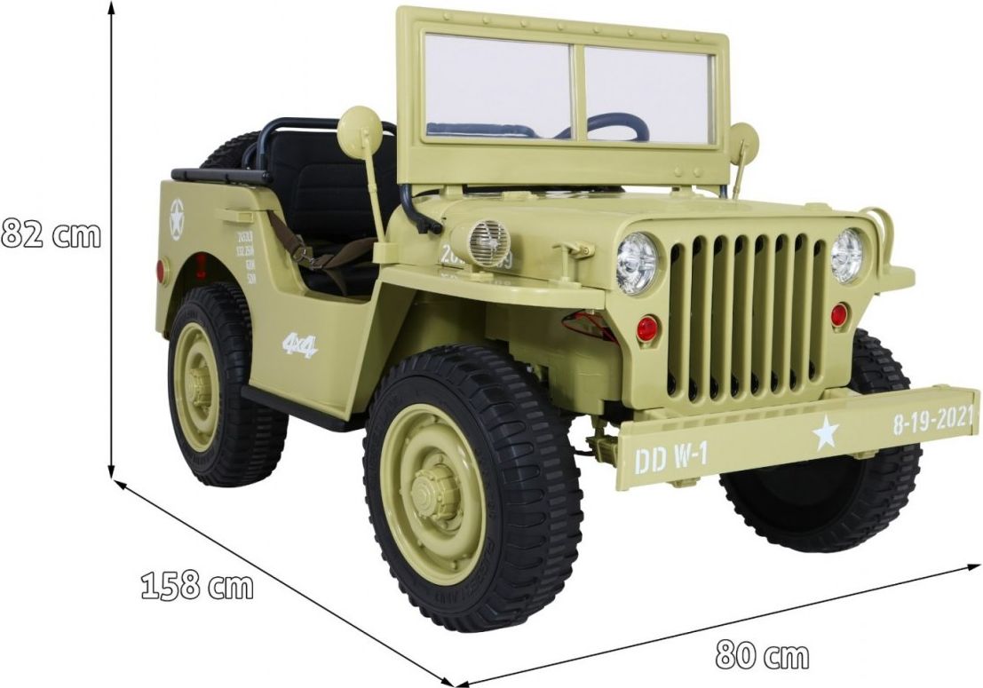 Dětský elektrický vojenský jeep willys 4x4 - béžový - obrázek 4