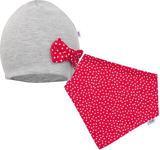 Kojenecká čepička s šátkem na krk New Baby Missy šedo-červená 80 (9-12m) - obrázek 1
