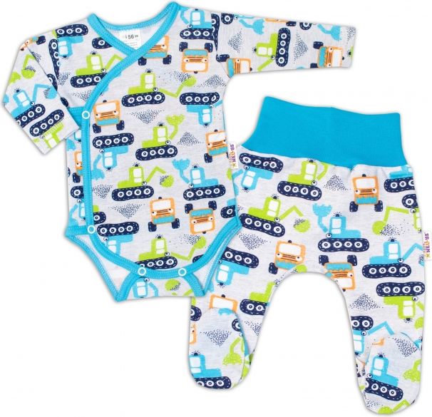 Baby Nellys Baby Nellys 2-dílná sada, body dl.rukáv zap. bokem + polodupačky Bagr, šedá 56 (0-3m) - obrázek 1