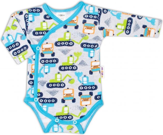 Baby Nellys Baby Nellys 2-dílná sada, body dl.rukáv zap. bokem + polodupačky Bagr, šedá 56 (0-3m) - obrázek 3