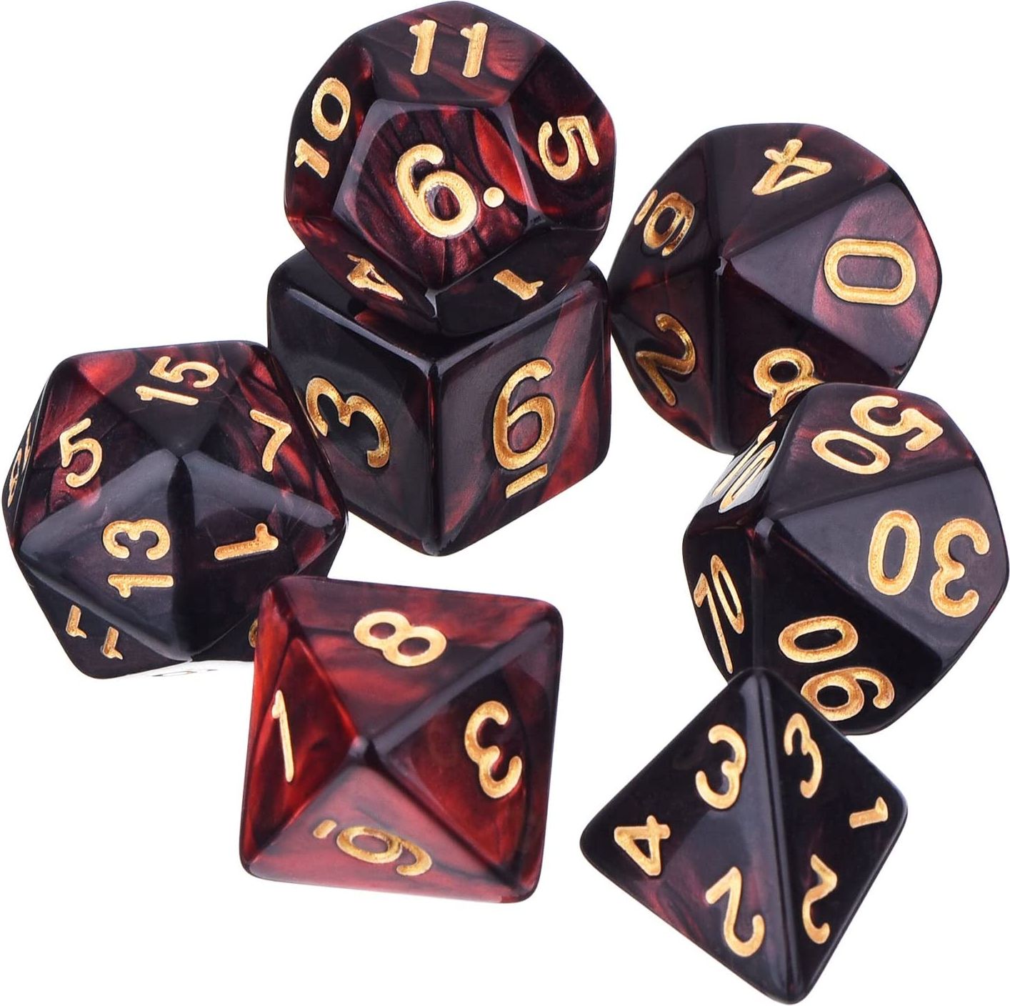 TLAMA games Sada 7 dvoubarevných perleťových kostek pro RPG Barva: černo-šarlatová - obrázek 1