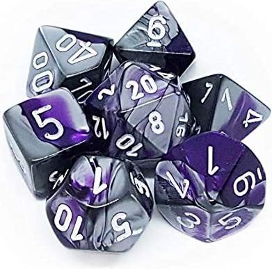 TLAMA games Sada 7 dvoubarevných perleťových kostek pro RPG Barva: černo-šarlatová - obrázek 6