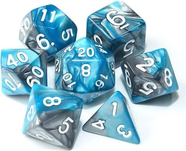TLAMA games Sada 7 dvoubarevných perleťových kostek pro RPG Barva: azurovo-šedá - obrázek 1