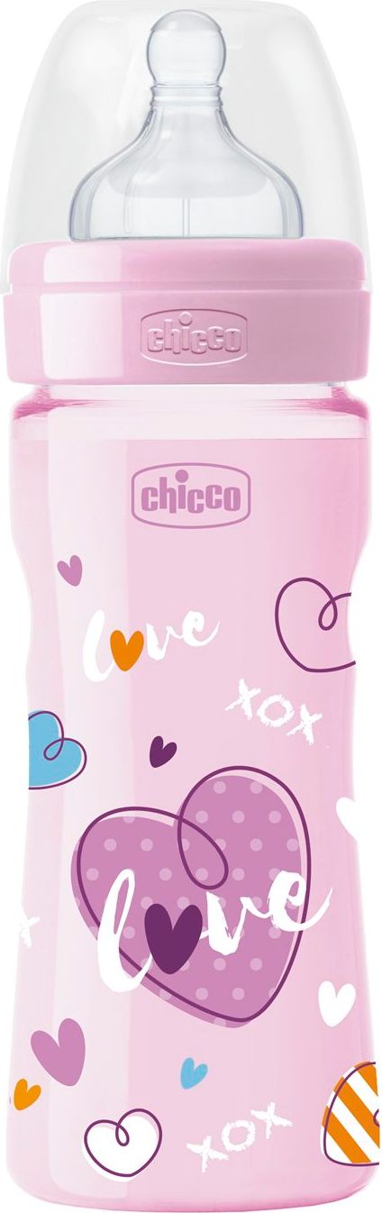 CHICCO Láhev kojenecká WB LOVE silikon 250 ml dívka/chlapec 2m+ - obrázek 1
